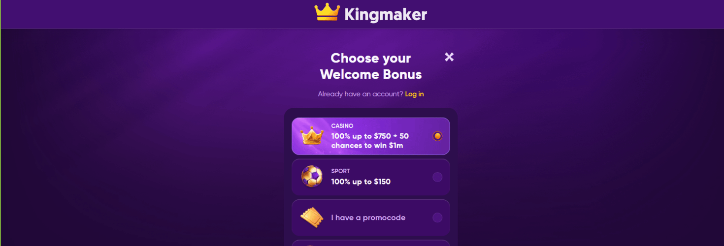 Kingmaker Casino Welcome Offer