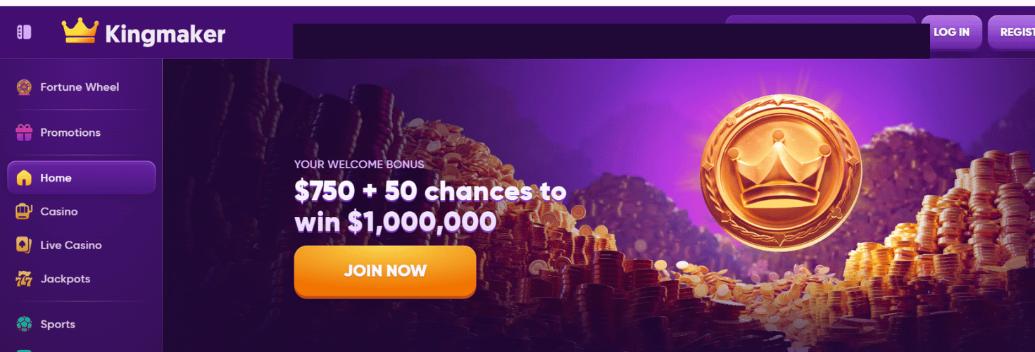 Kingmaker casino screenshot welcome bonus
